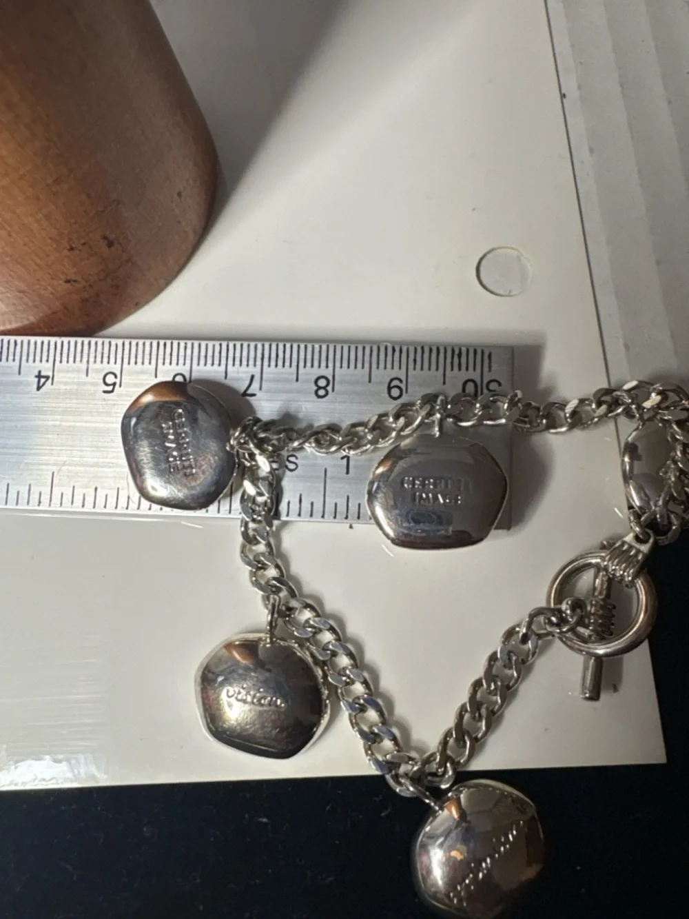 Vintage Cerruti Image Charm Bracelet Silver Tone Inspirational Words Toggle 7.5” - Picture 6 of 9